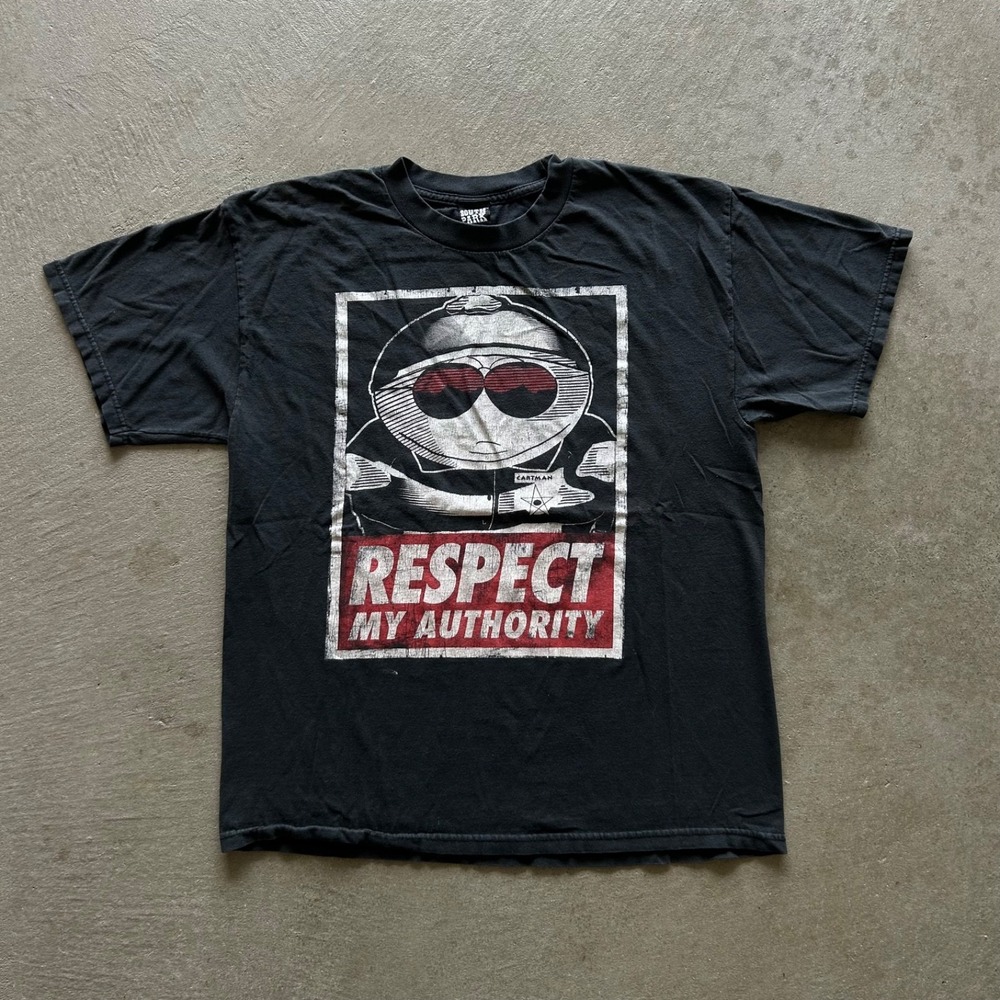 Vintage South Park Shirt Size Large Black Respect My Authority Cartman 2011